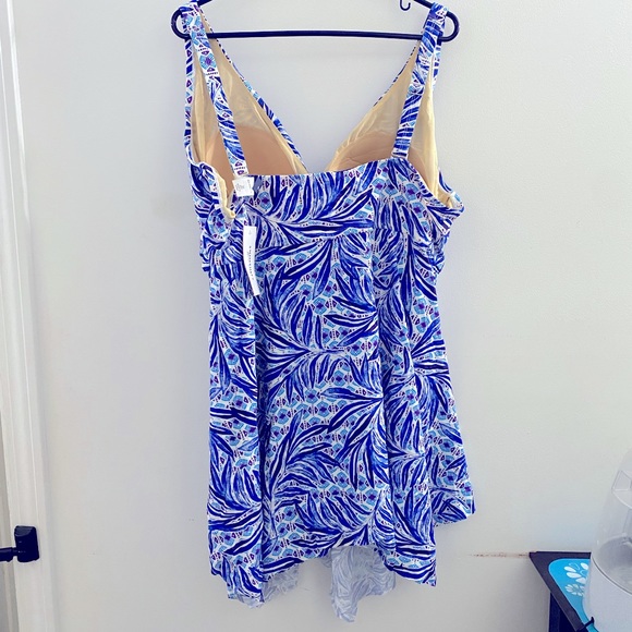 Swimsuits For All: Plus Size 30 2-piece Blue/White Swim Dress with Bottoms. - Picture 3 of 9